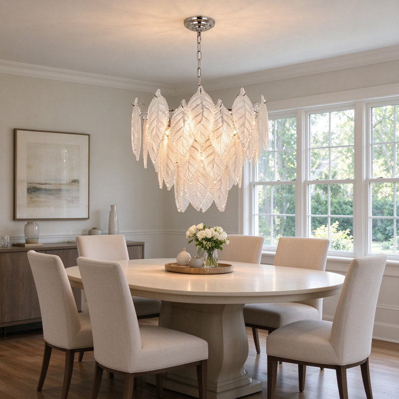 Suspension en verre en forme de feuille, lampe suspendue moderne 5* douilles E12