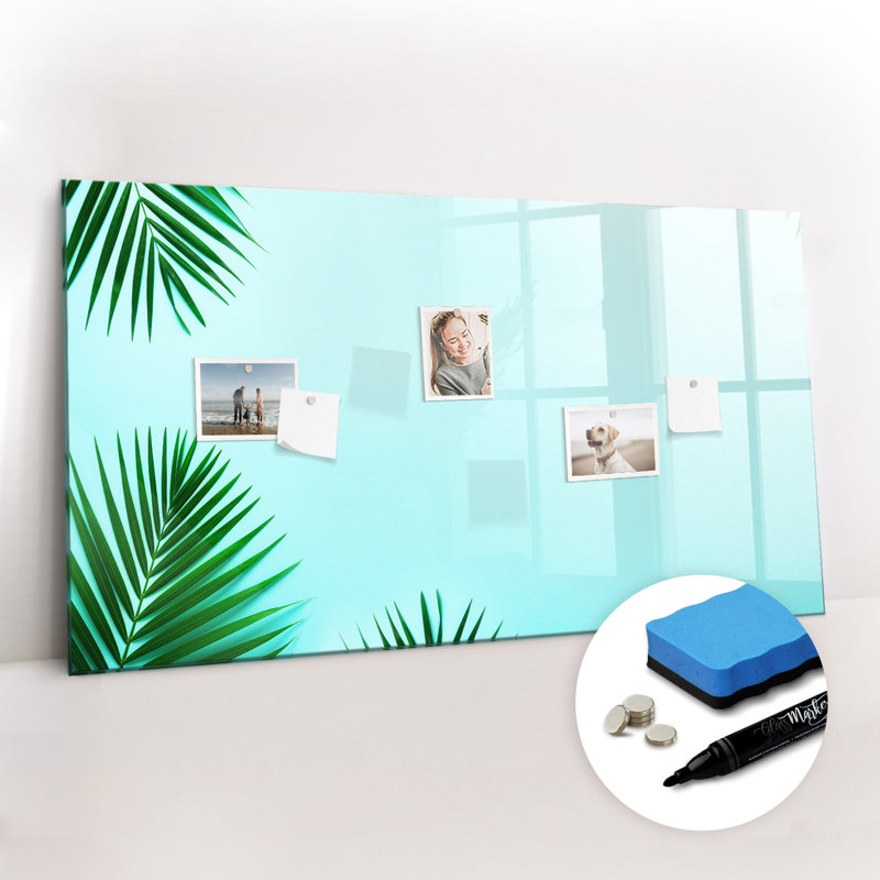 Magnetic Memo Board Whiteboard - 120 x 60 cm - With Marker and Magnets - Palm leaves