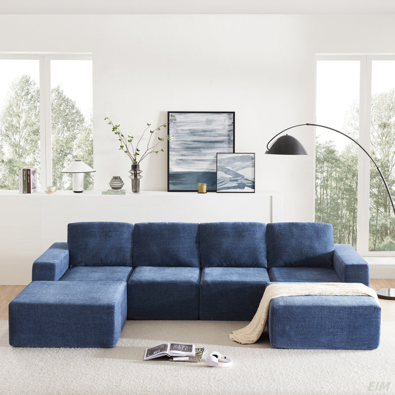 Boneless 110*72" Modular U Shaped Sectional Sofa With Ottomans,Luxury Cloud Chenille Floor Couch With Deep Seat,No Assembly Required,Fully Compressed Upholstered Sofa For Living Room,Bedroom