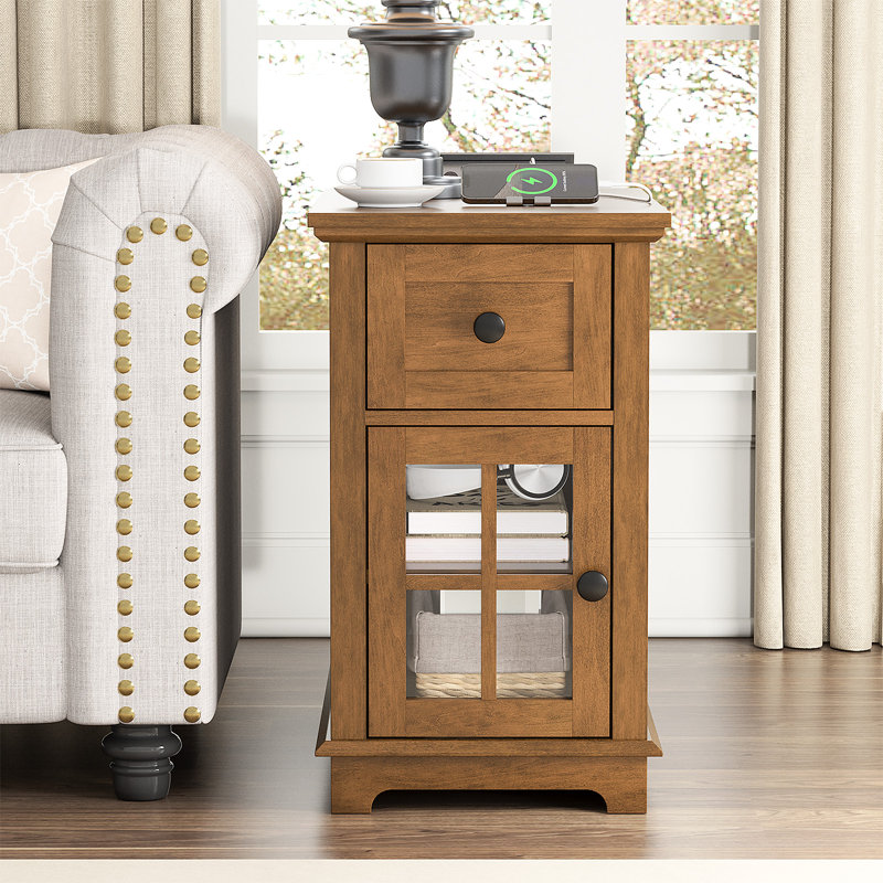 Antrea Tray Top End Table Set with Storage and Built-In Outlets, 1, Brown