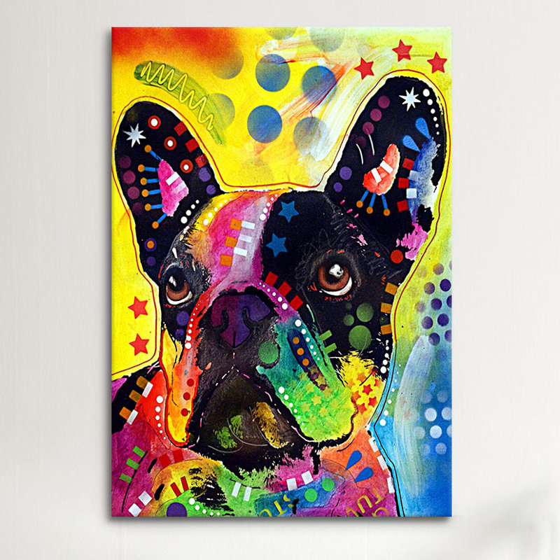 Bouledogue français - reproduction sur toile, H 60 po x l 40po x P 1,5 po, Toile tendue