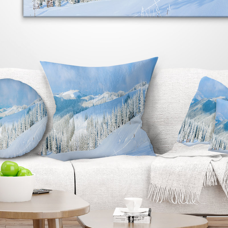 Coussin panoramique avec paysage d'hiver, 18" x 18", Coussin décoratif
