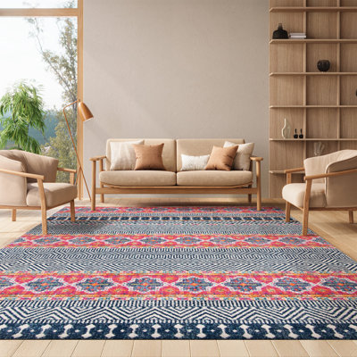 Tapis bleu marine / ivoire à motif géométrique Felty