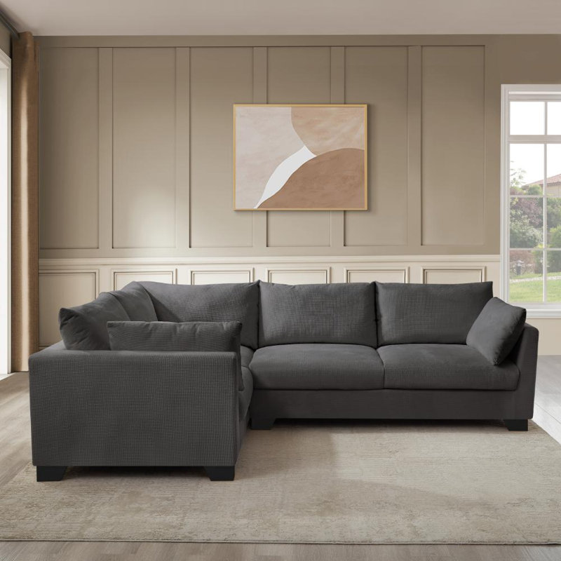 Cenko 5 Seater Corner Sofa , Grey Linen Blend