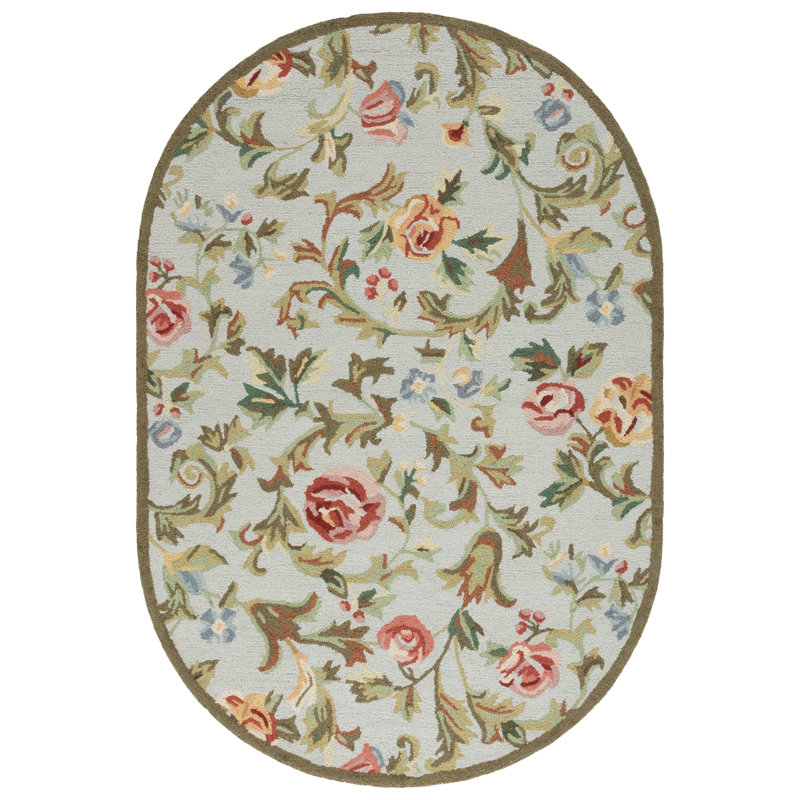 Chelsea Hand Hooked Wool Floral Rug, Oval 4'6" x 6'6"