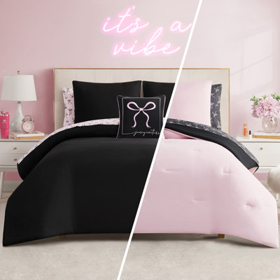 Juicy Couture Bows Solid Reversible Bed-in-a-Bag Comforter Set
