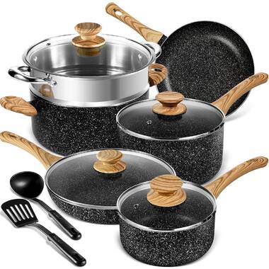 Pots and Pans Set Nonstick Induction Cookware Sets 20 Pcs w/Frying Pan  Saucepan Sauté Pan Griddle Pan Crepe Pan PFOA Free (Grey Granite 20 pieces)  
