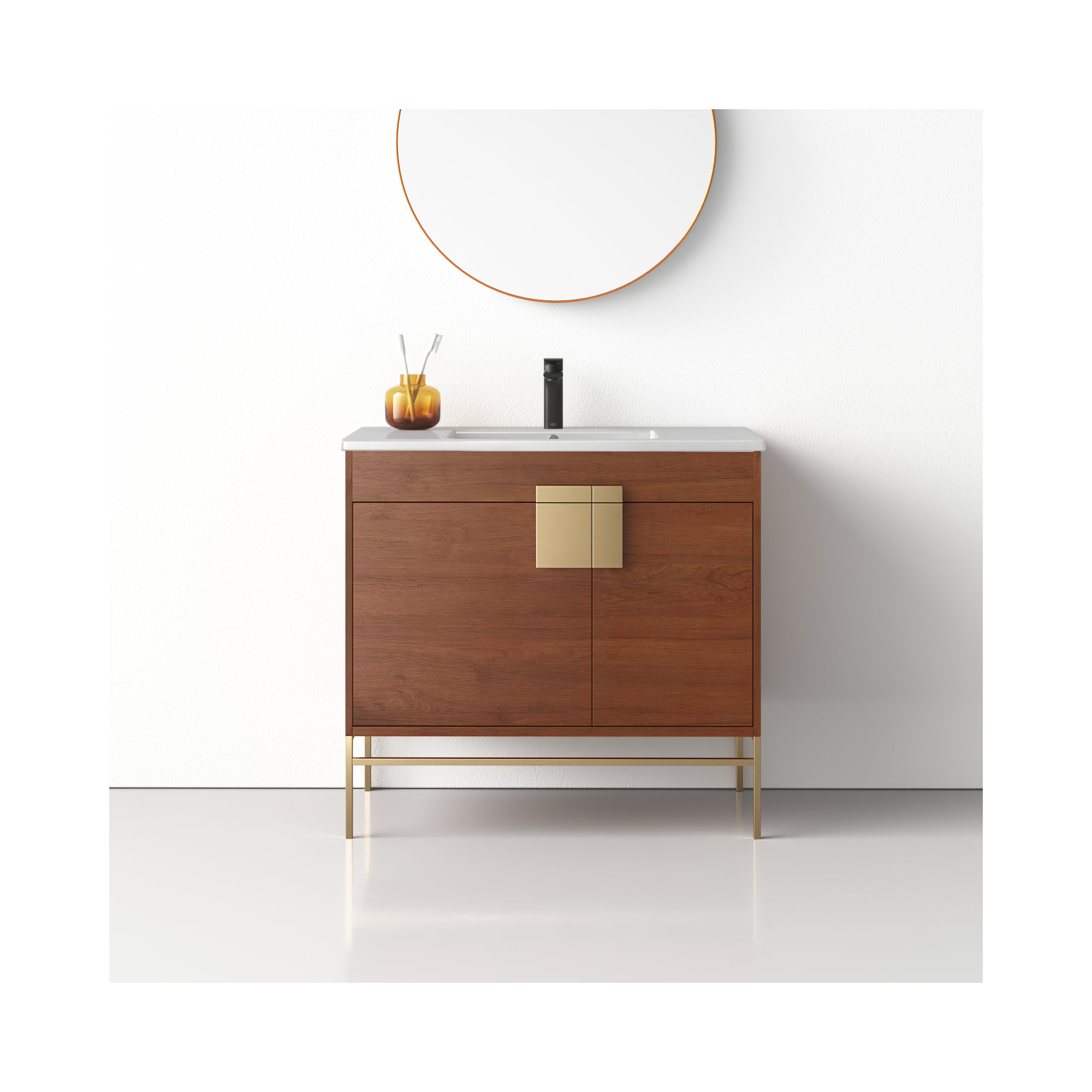 Maisie 36'' Single Bathroom Vanity, Walnut, Satin Brass