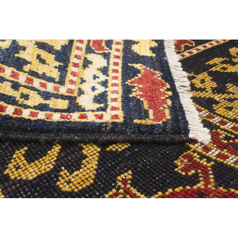 Tapis unique en laine noué à la main Mogul beige / noir / rouge des années 2010 de 5 pi 2 po x 7 pi 10 po Olu