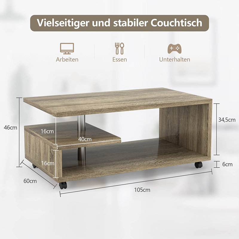 Enda Four Leg Coffee Table with Storage, Brown