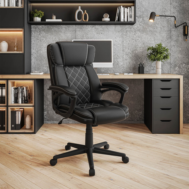 Fauteuil de direction ergonomique en similicuir noir à haut dossier Techni Mobile, Noir