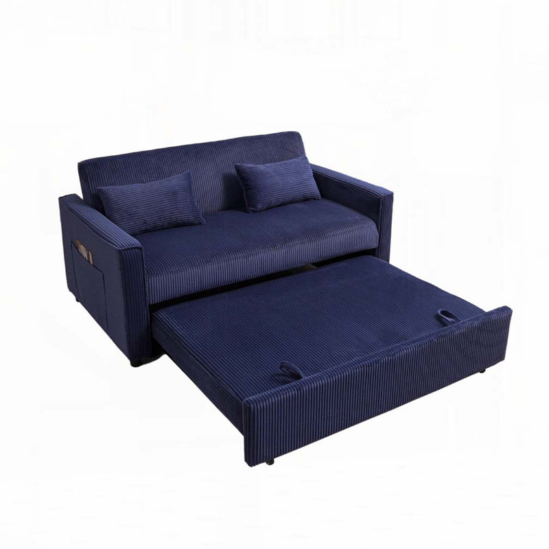 Canapé-lit en velours côtelé avec dossier réglable et coussins Corduroy, Bleu