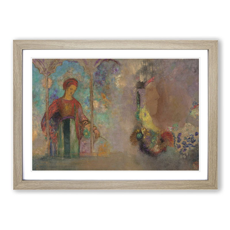 Woman in a Gothic Arcade by Odilon Redon - Picture Frame Painting, 48cm H x 65cm W x 2cm D, Oak Framed
