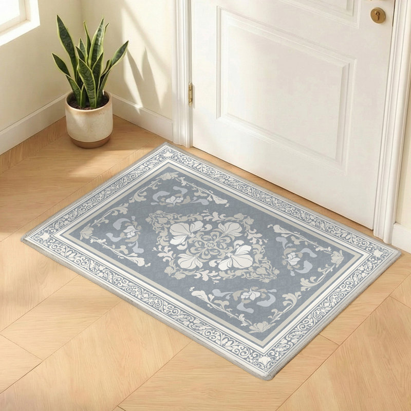 Floral Faux Wool Area Rug , Soft Non-Slip Carpet for Living Room or Bedroom,Greige, Greige, Rectangle 2' x 3'
