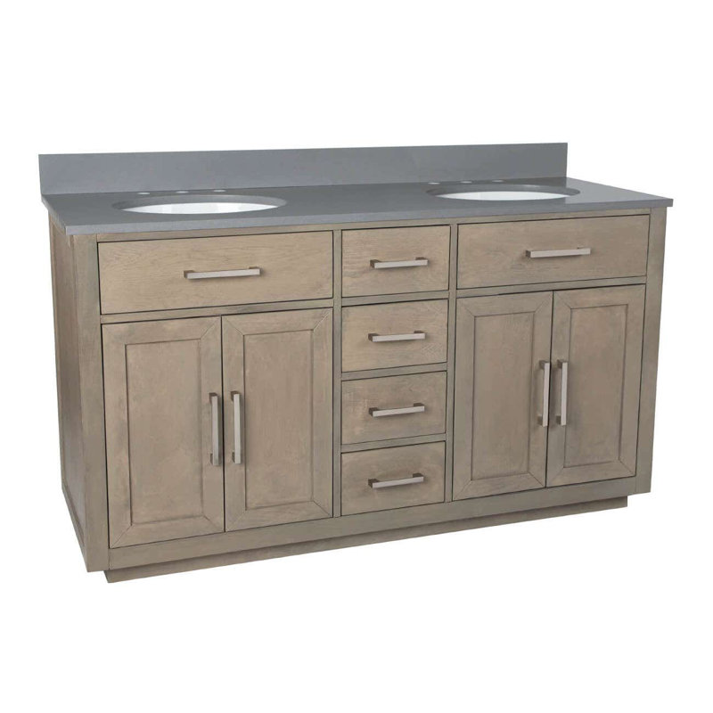 Ensemble de meuble-lavabo double l 60 po x P 22 po x H 34 po, Chêne gris