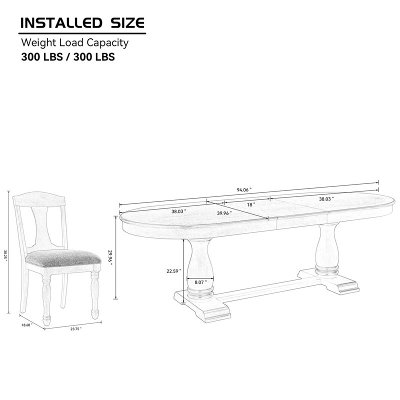 Table de salle à manger à rallonge Mid-Century pour 6 personnes - Chaises courbées en bois rembourrées pour salon et cuisine