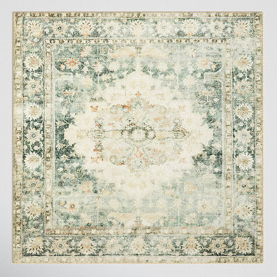 Tapis oriental bleu sarcelle / ivoire
