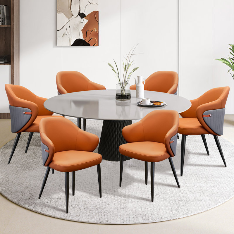 Orange Gray Two-Tone Wingback Dining Chairs, Orange