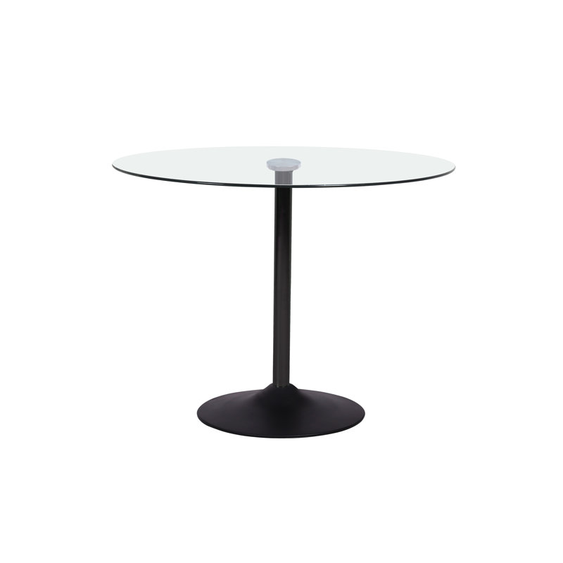 Round Glass Top Metal Base Dining Table, Clear, 75cm H x 100cm W x 100cm D