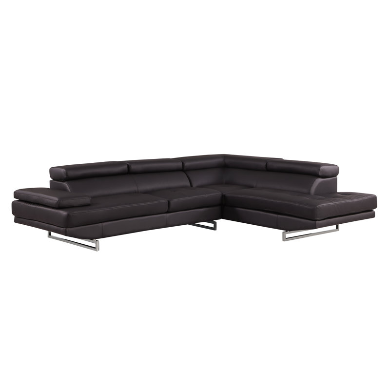 Armes Upholstered L-Shaped Sectional, Right Hand Facing, Brown Faux Leather