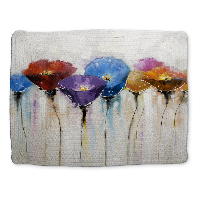 Blue Floral Braided Polyester Placemat | Colorful Flowers Decor