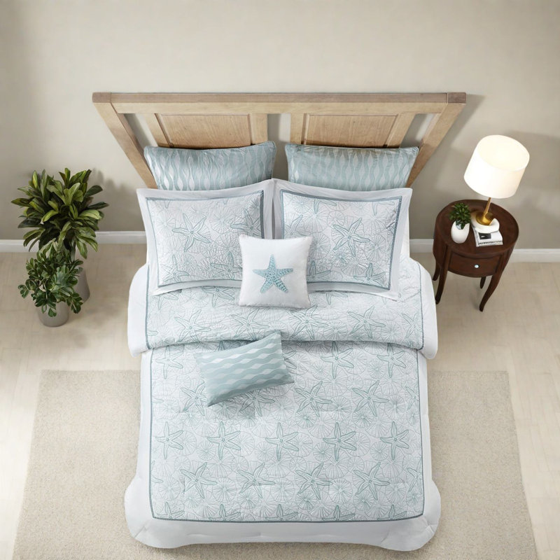 Ensemble de literie en coton de qualité supérieure, style bord de mer blanc brodé pour la maison