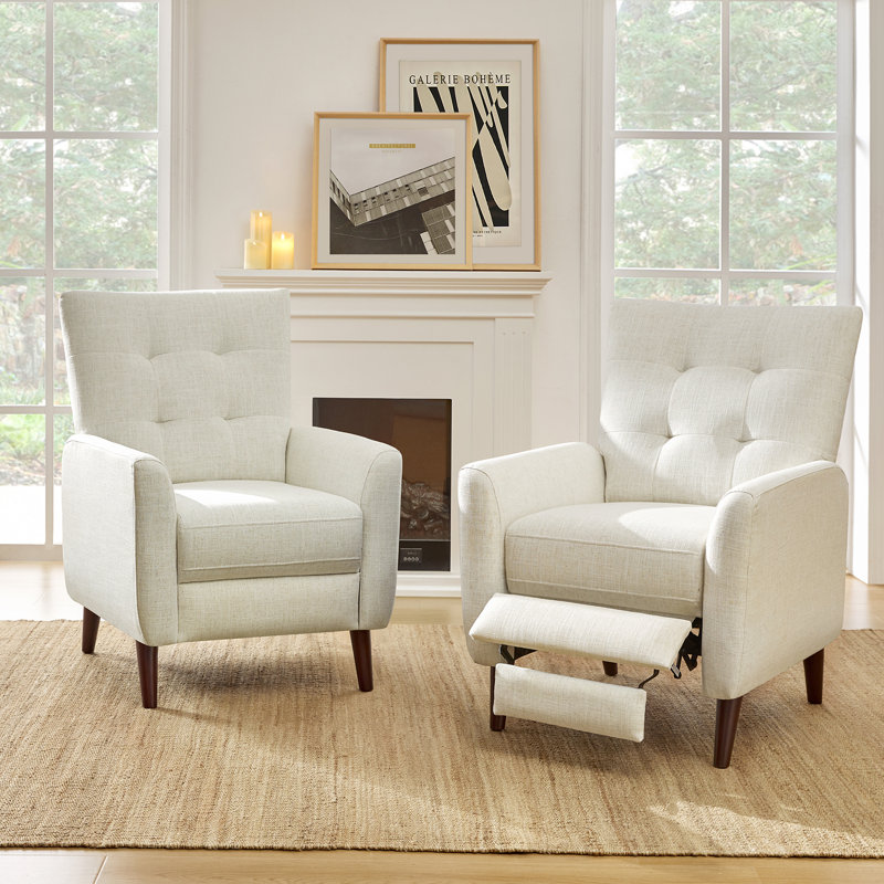Jessalynn 28.5'' Wide Genuine Leather Manual Club Recliner(Set of 2), Ivory Polyester