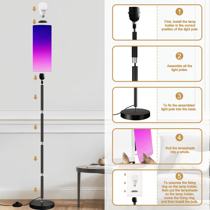 Lampe sur pied mauve, artistique, floue, colorée, à intensité variable, moderne, avec interrupteur au pied, télécommande, abat-jour, lampe de coin pour le salon, la chambre et le bureau