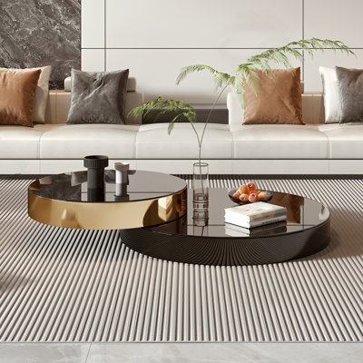 Modern Coffee Table with Mirror Black Glass Top and Stainless Steel Frame, Stylish and Durable for Living Room