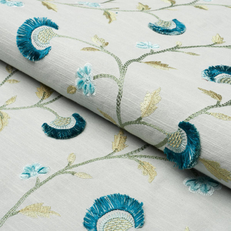 Tissu brodé Lyla, Minéral / bleu sarcelle
