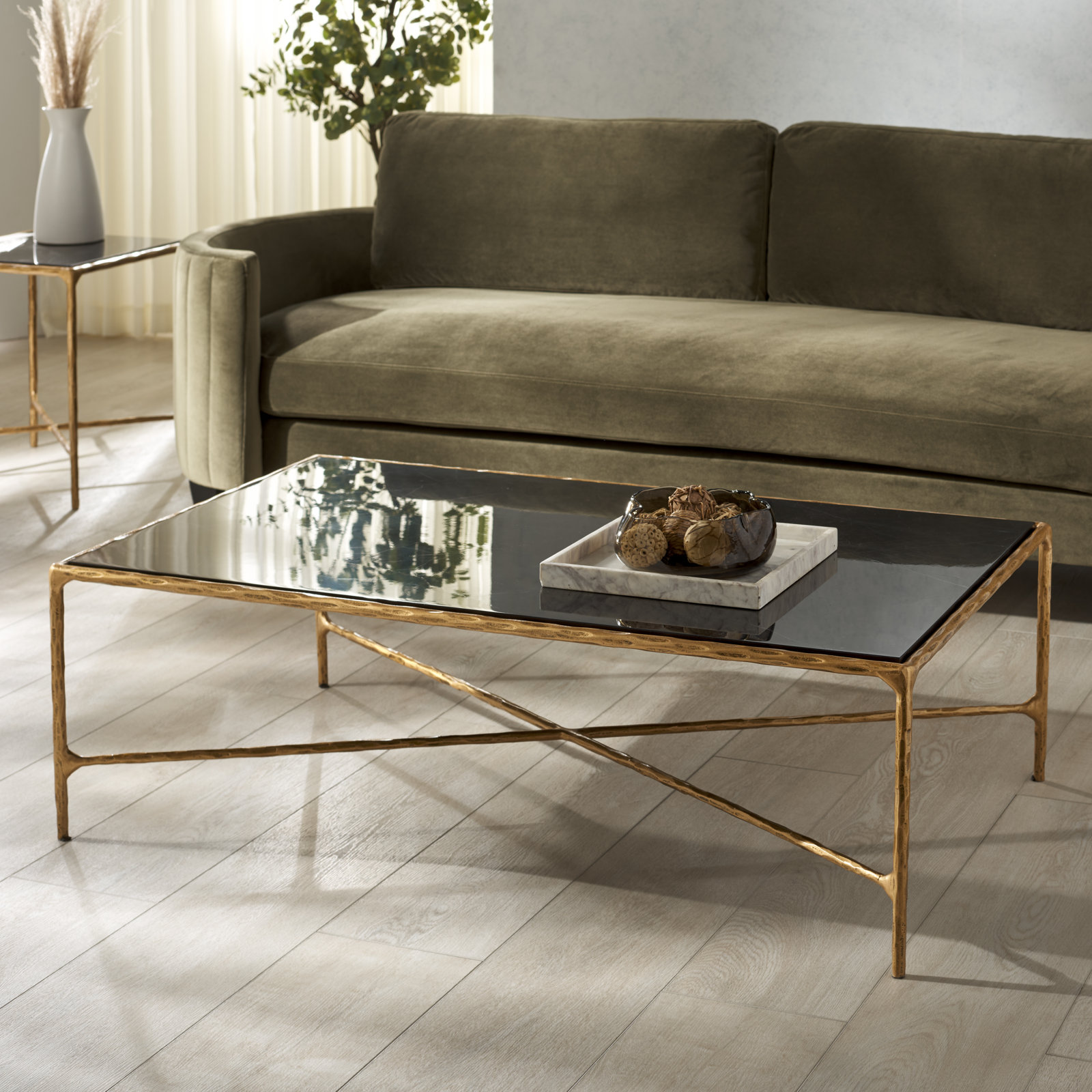 Evelynn Single Coffee Table, Brass, Black