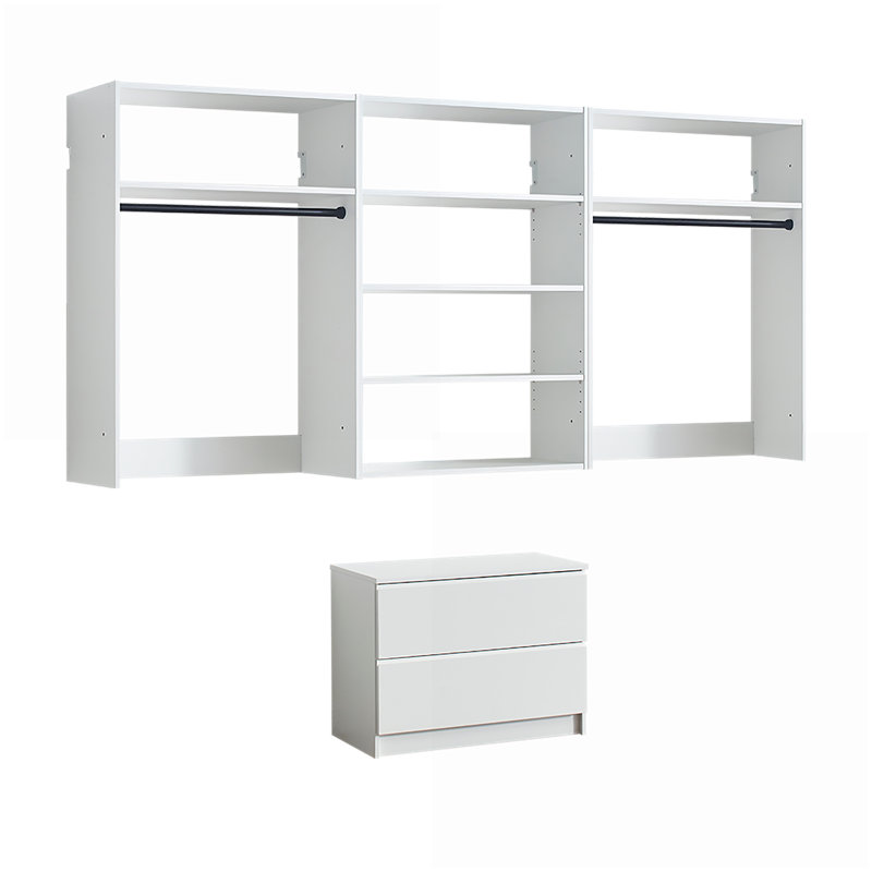 Walk-In Closet System, Devi Modular White Wood Oak Finish | Wall Mounted | White | Wood