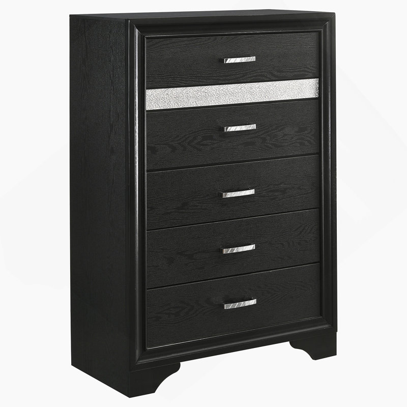 Commode de chambre noire à 6 tiroirs, Noir