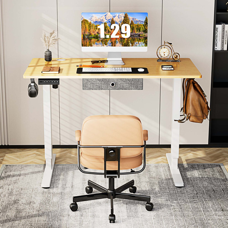 Markisha Adjustable Height Standing Desk, Natural/Black, 48" H x 55" W x 23" D