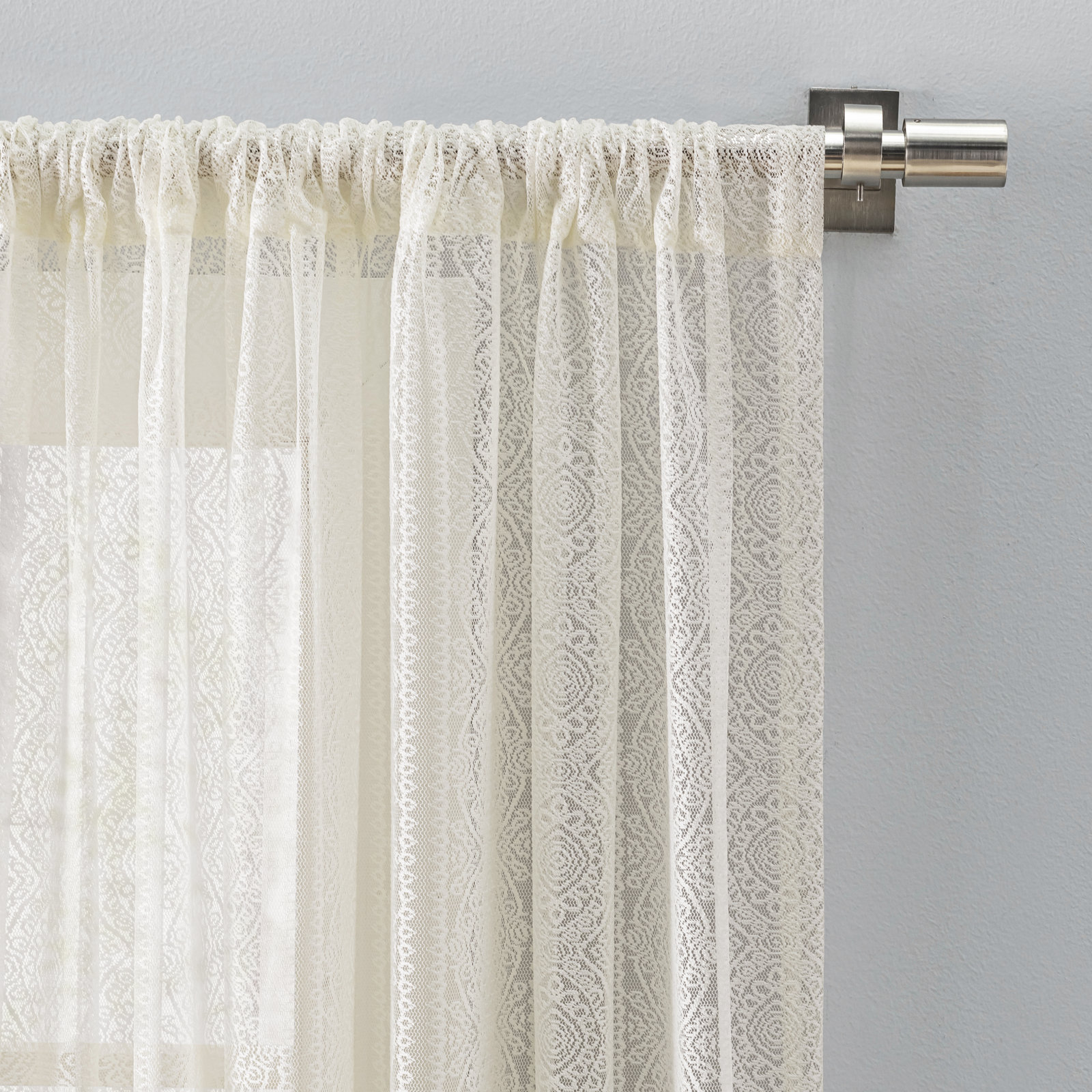 Erial Geometric Lace Semi-Sheer Curtain Panel, Oatmeal, 54'' W x 84'' L