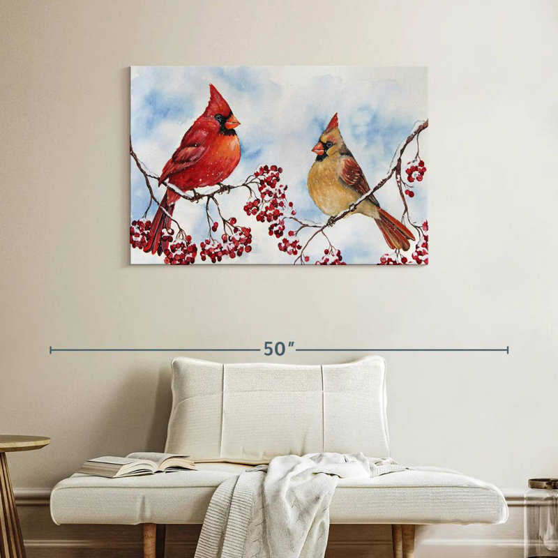Cardinals de Brampt et baies d'hiver, H 26 po x l 39 po