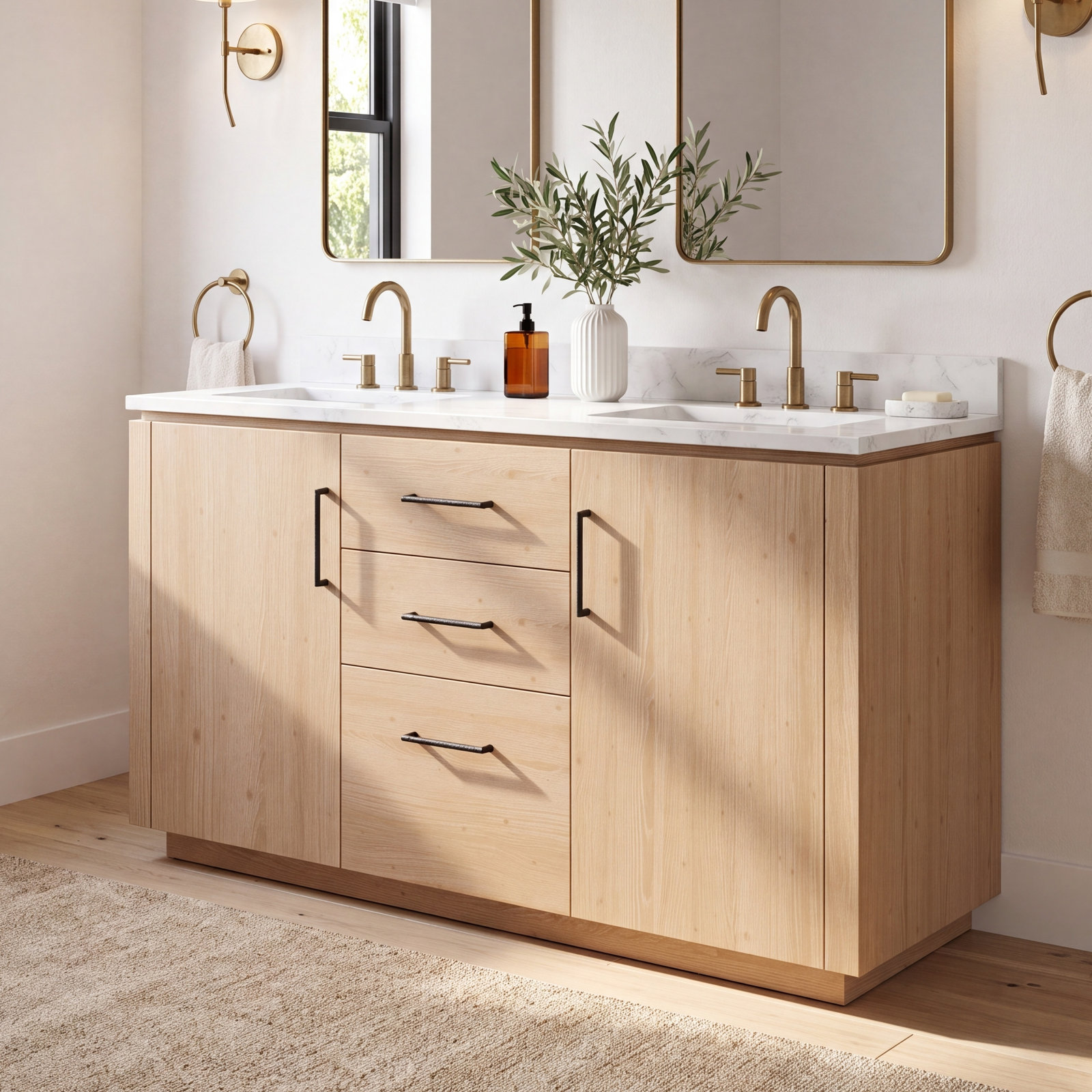 Cloverfield 60'' Double Bathroom Vanity, Fir Wood Brown, Matte Black