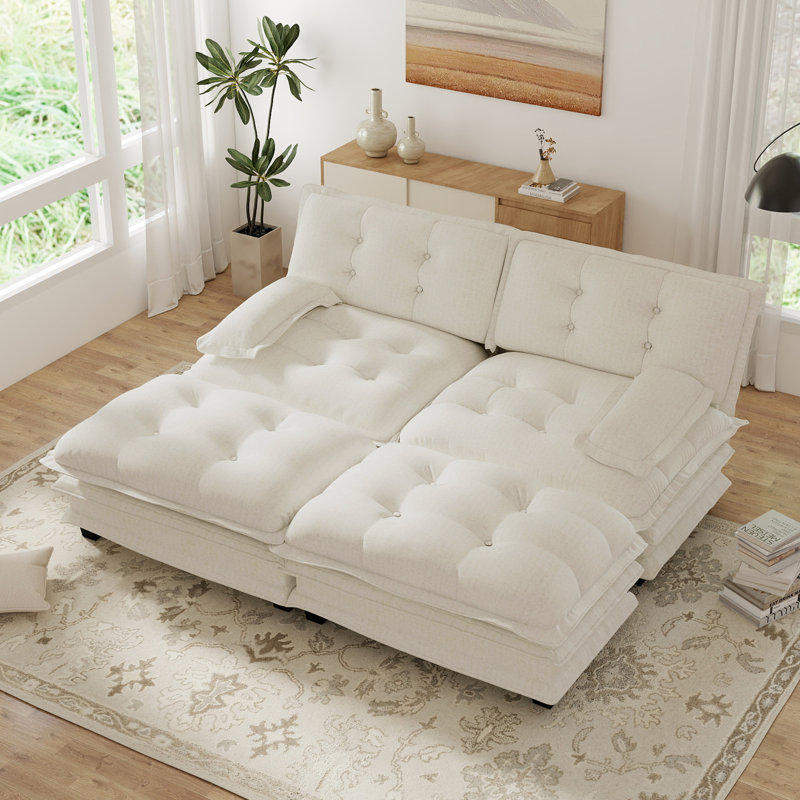 Modular Chenille Sectional Sofa U-shaped Cloud Couch With 2 Ottomans, Beige