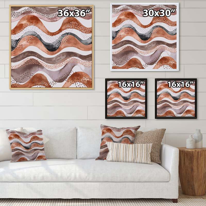 Motif ondulé dans un style géométrique naturel - impression sur toile, H 30 po x l 30 po x P 1 po, Cadre flottant blanc