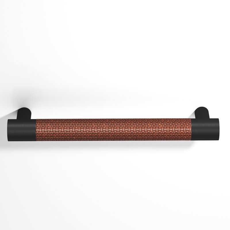 Series 48" Centre to Centre 49-1/4" Overall Cabinet Pull with Woven Fudge Leather Insert, 10", Matte Satin Black