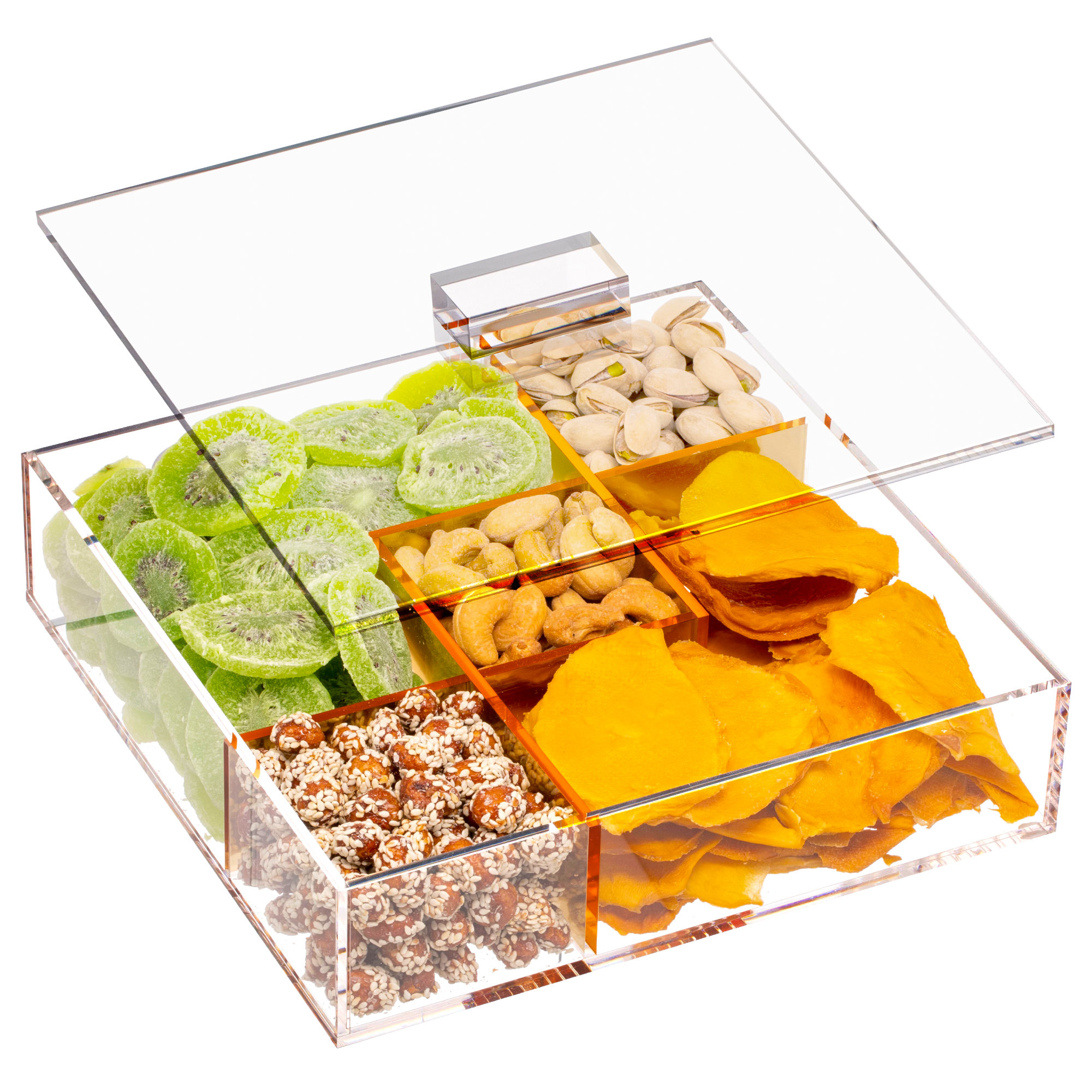 Plastic Divided Serving Tray with Lids for Snacks, Crudités