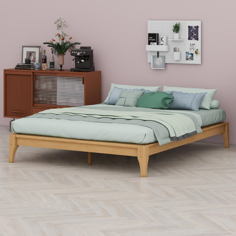 Solid Dry Bamboo Wood Platform Bed Frame, Natural