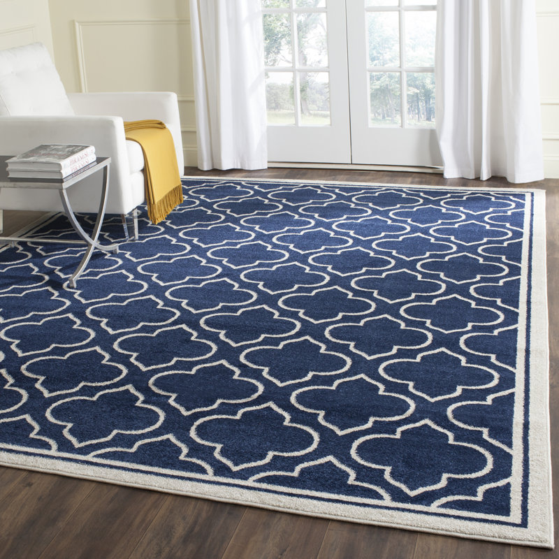 Ammundsen Geometric Navy/Ivory Area Rug, Rectangle 3' x 5'