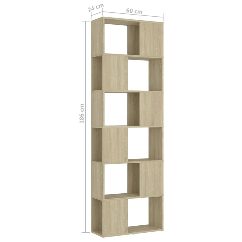 Borough Wharf Book Cabinet/Room Divider, (6 Shelves) 186cm H x 60cm W x 24cm D, Sonoma Oak