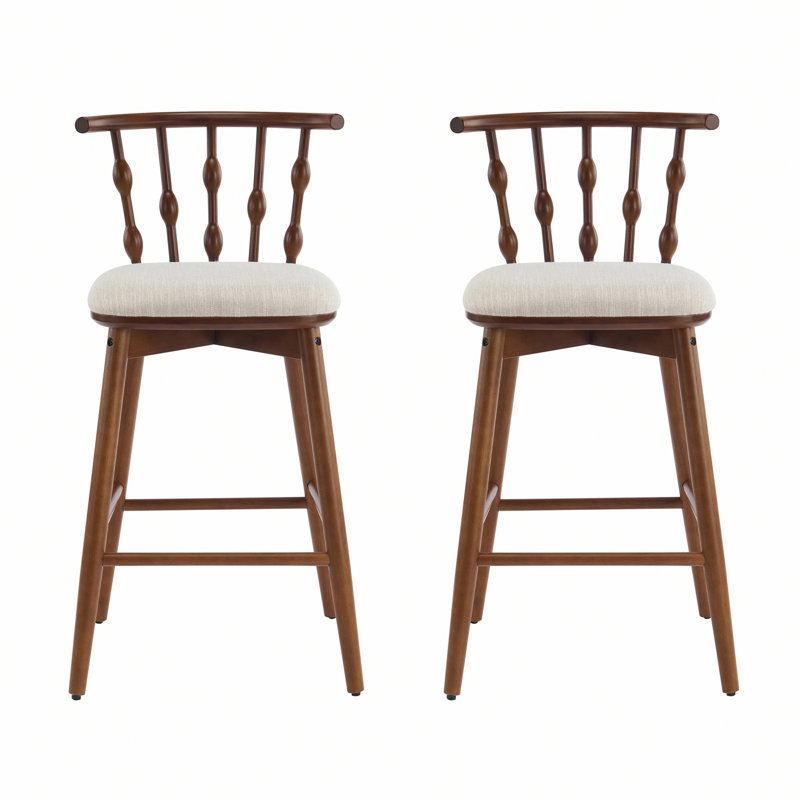 Ensemble de 2 tabourets de bar d'intérieur en bois pour la maison, Beige Seat/Walnut Frame