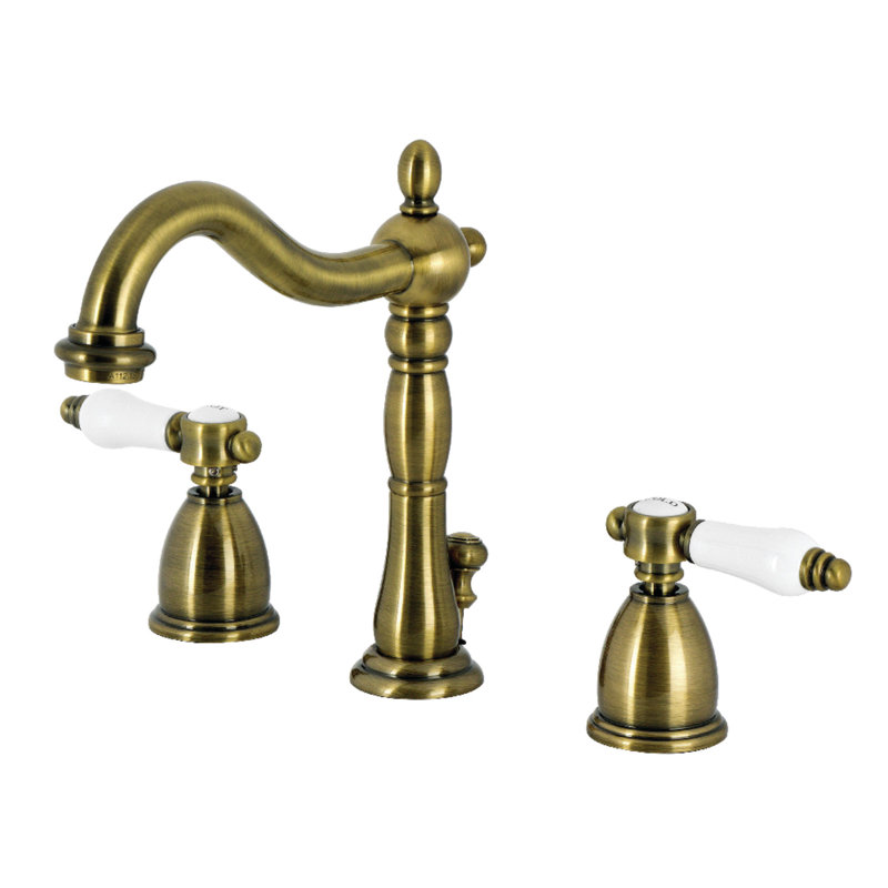 Kingston Brass Bel-Air Two-Handle 3-Hole Deck Mount Widespread Bathroom Faucet with Pop-Up Drain, Antique Brass