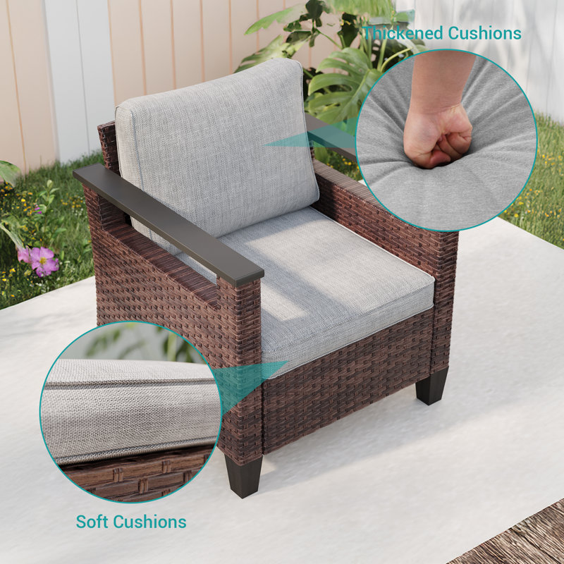 Ensemble de 2 chaises de patio en osier, Brun, Lin gris