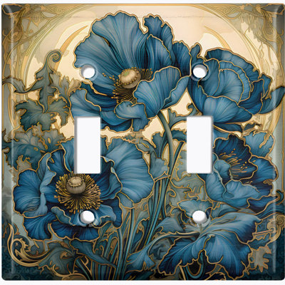 Couvercle de plaque d'interrupteur en métal; Bascule à deux bandes standard des États-Unis - image imprimée de fleurs de pavot bleu