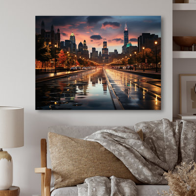 Chicago Cityscape By Night II - impression sans cadre sur métal