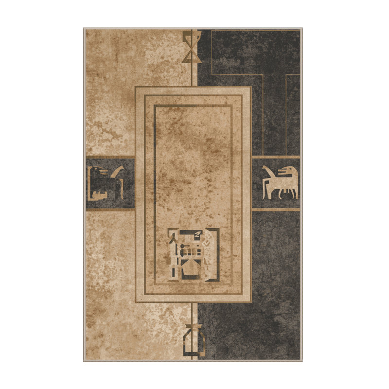 Tapis brun lavable à la machine Pantelis, 6 X 9